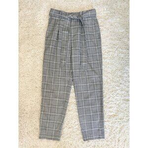 Gap Gray Plaid Tie-Waist Pants Size 2 Polyester Blend Elastic Back Waistband EUC